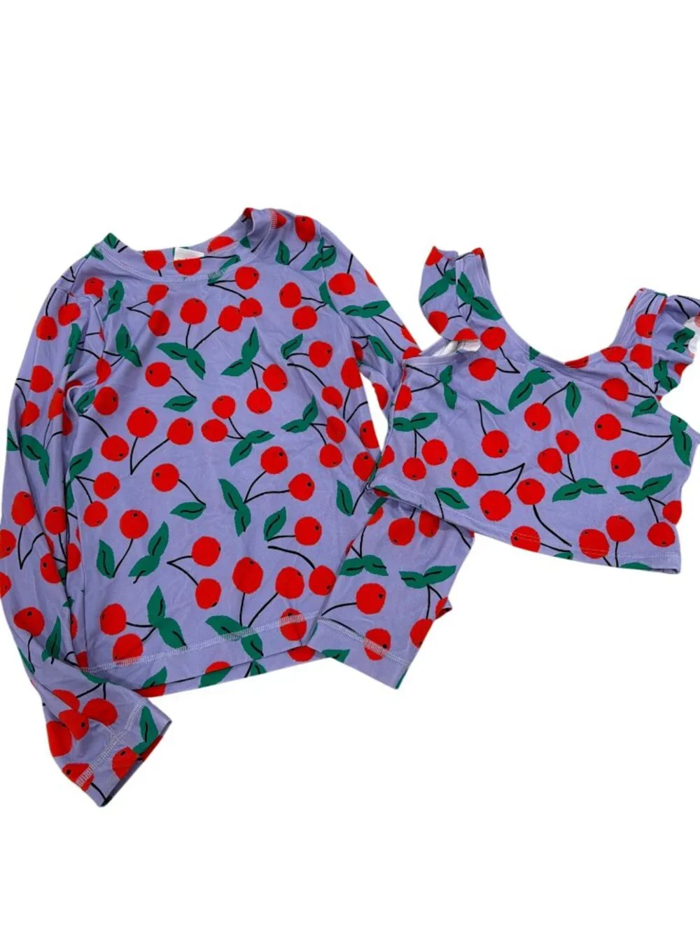 Hanna Andersson Cherry Print Long Sleeve Rashguard & Ruffle Swim Top Set Girls 1